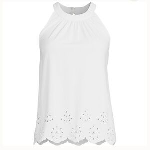 Women’s Lands End Lightweight Jersey Eyelet Tank Top White Size Large 14/16